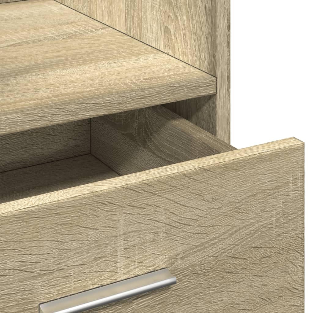 Rednerpult mit Rollen Schublade Sonoma-Eiche 55x55x107 cm Robustes Holzwerkstoff neigbare Oberplatte für Präsentationen, Büro, Homeoffice, Lernraum, Stauraum, mobiler Einsatz