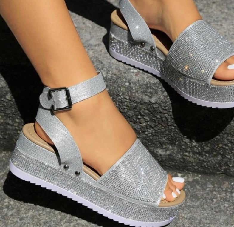 Forever Link Women Rhinestone Ankle Strap Crystal Platform Sandals-Luxury-964