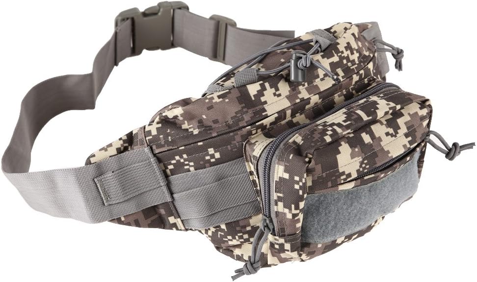 DLP Tactical MOLLE CCW Waist Bag ACU – Tactical EDC Fanny Pack with Concealed Carry Compartment – 600D Nylon Belt Bag with Multiple Pockets Bungee Retention and MOLLE Attachment