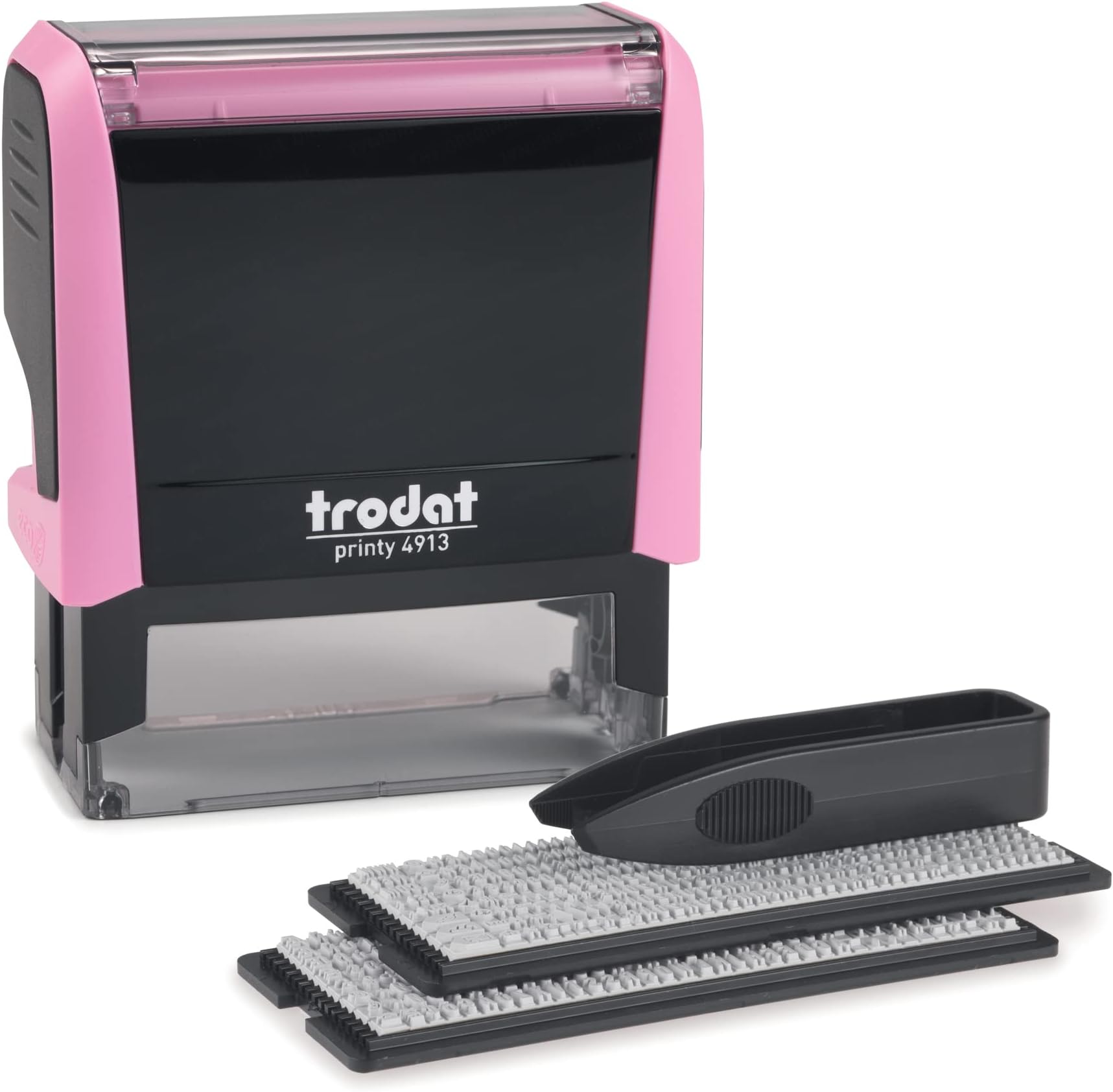 Printy 4913 Self Inking Pastel Pink Do it Yourself (DIY) 5 Line Personalized Custom Message or Address Stamp kit with Black Ink, Impression Size: 7/8” x 2-3/8” inch
