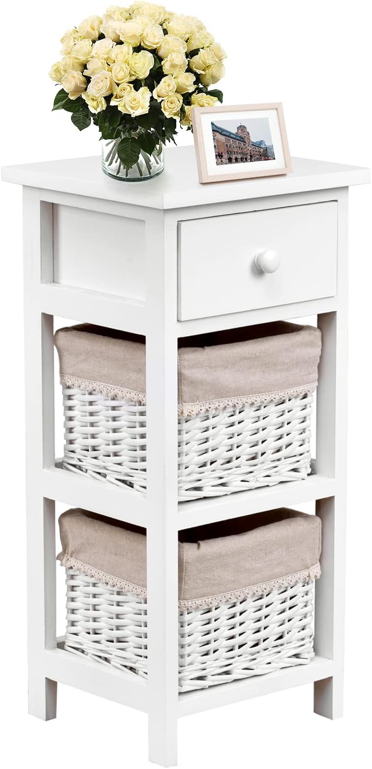 Comodino Moderno 3 Cassetti - MDF Bianco E Grigio, 59.5x30x25cm, Montato - Foto 13