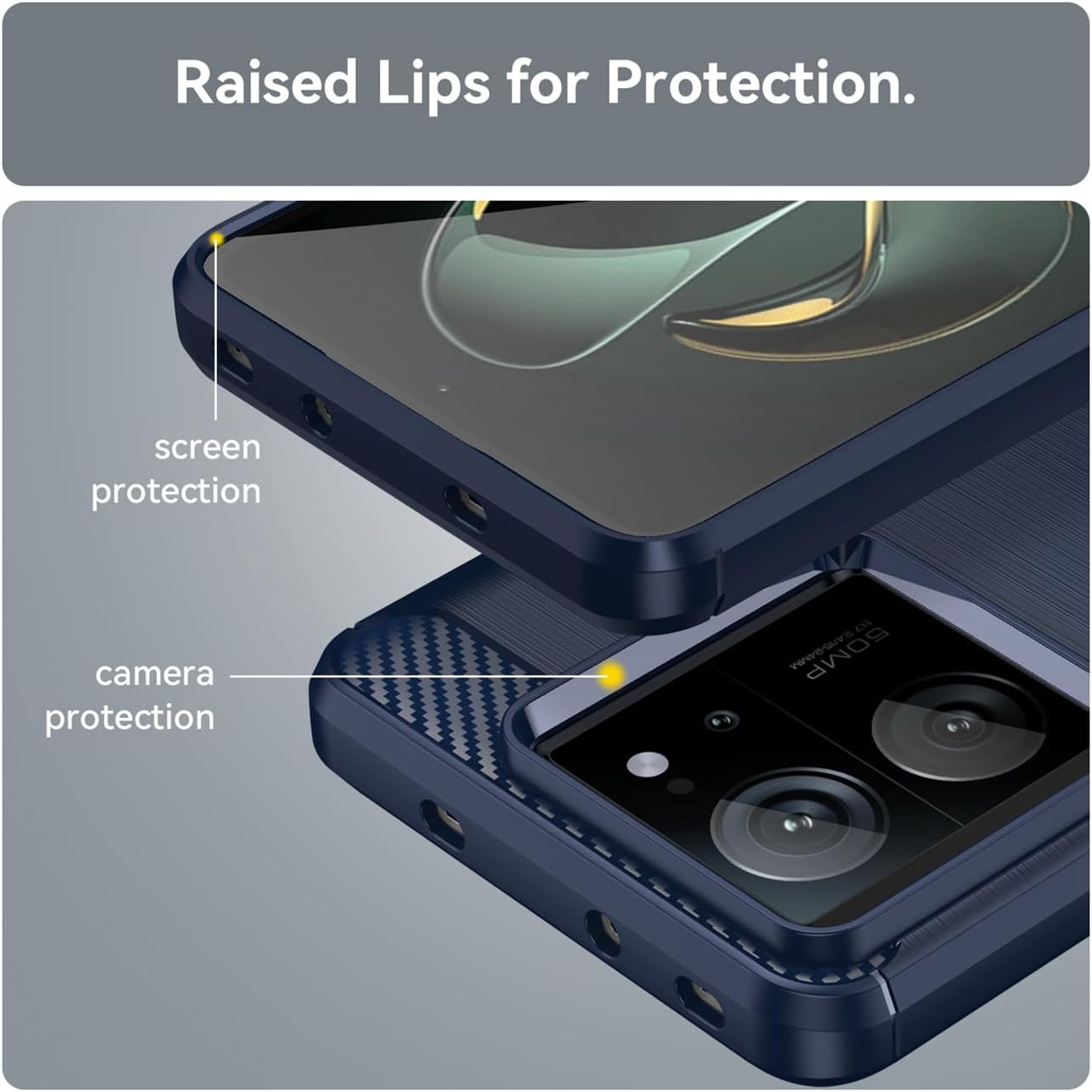 Case for Xiaomi 13T/Xiaomi 13T Pro/Redmi K60 Ultra/Redmi K60 Extreme Edition Case, Carbon Fiber Shockproof Slim Silicone Rugged Soft TPU Back Phone Cover for Xiaomi 13T Blue - Image 2