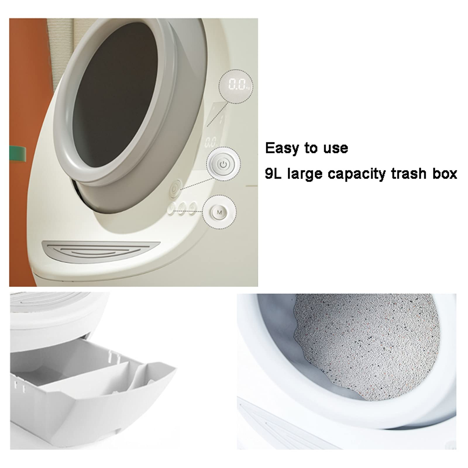Lettiera per Gatti Smart Cat Letter Box Allegato auto-pulizia Cat Lettiera Cat Box Smart □ Sandbox 2 Modalità di funzionamento, zoom Anti-splash per animali domestici per 20kg Cat, 6L Toilette Gatto
