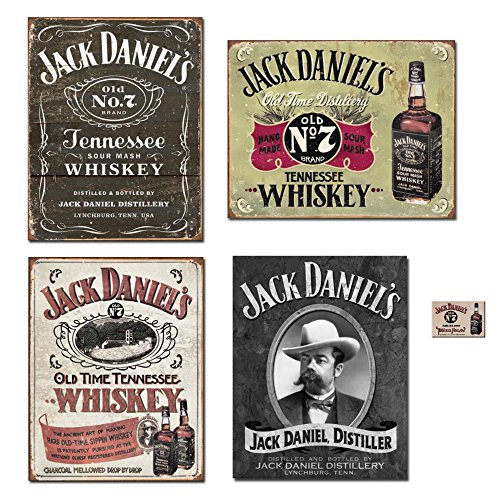 Bundle: Jack Daniels Sign Decor - Jack Daniels Logo Tin Sign, Jack Daniels Hand Made Tin Sign, Jack Daniels Sippin Whiskey Tin Sign, Jack Daniels Portrait Tin Sign and Jack Daniels Magnet