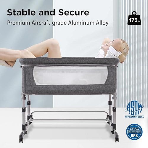 Miniatura 3 de Ihoming Moisés de noche doble para bebé, cuna doble para gemelos, moisés dobles para 2 bebés, cuna de noche para bebés que se fija a la cama, gris