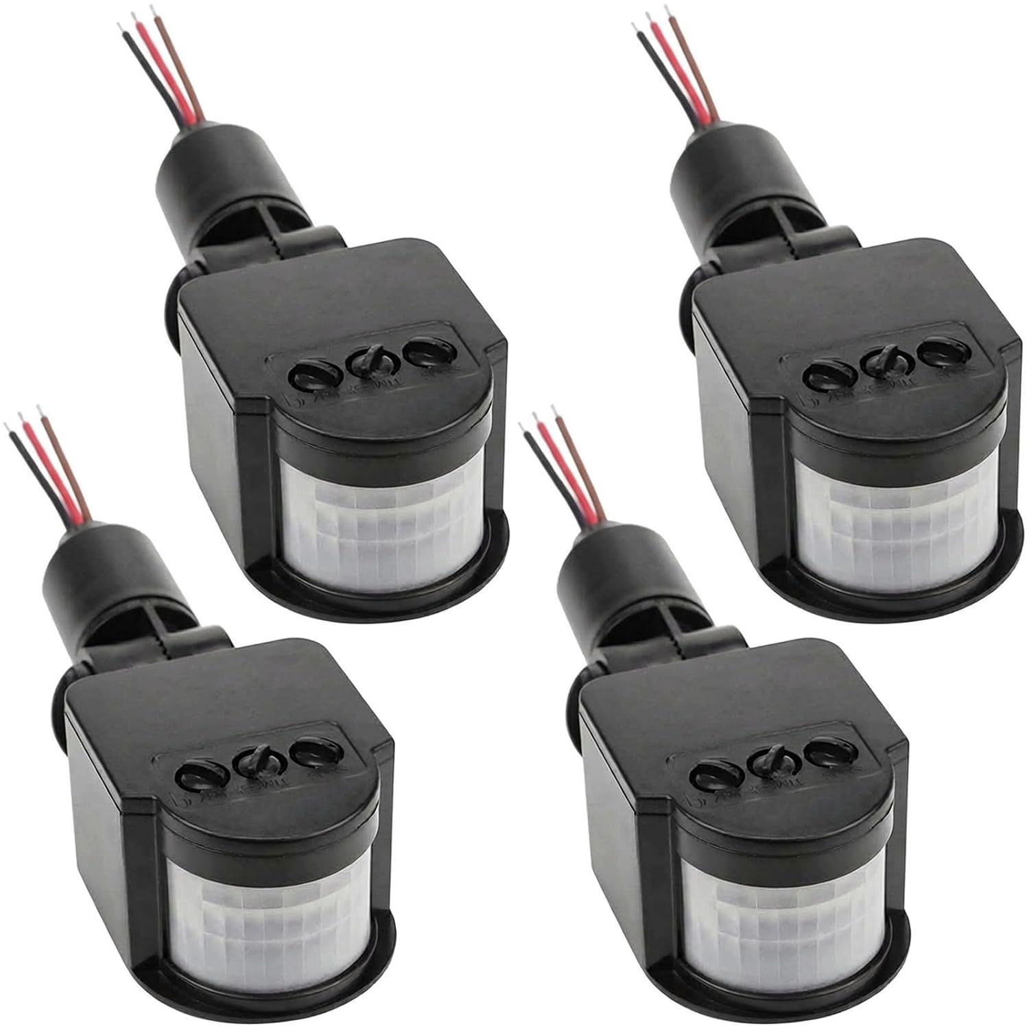 4 Packs-Outdoor PIR DC 12V Automatic Infrared PIR Motion Sensor Switch for LED Flood Light with Adjustable Sensitivity & Delay Timer for Security & Area Lighting Systems​