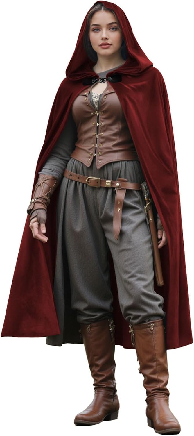 HOMELEX Renaissance Hooded Cloak Halloween Medieval Costume Cosplay Short Cape for Men and Women