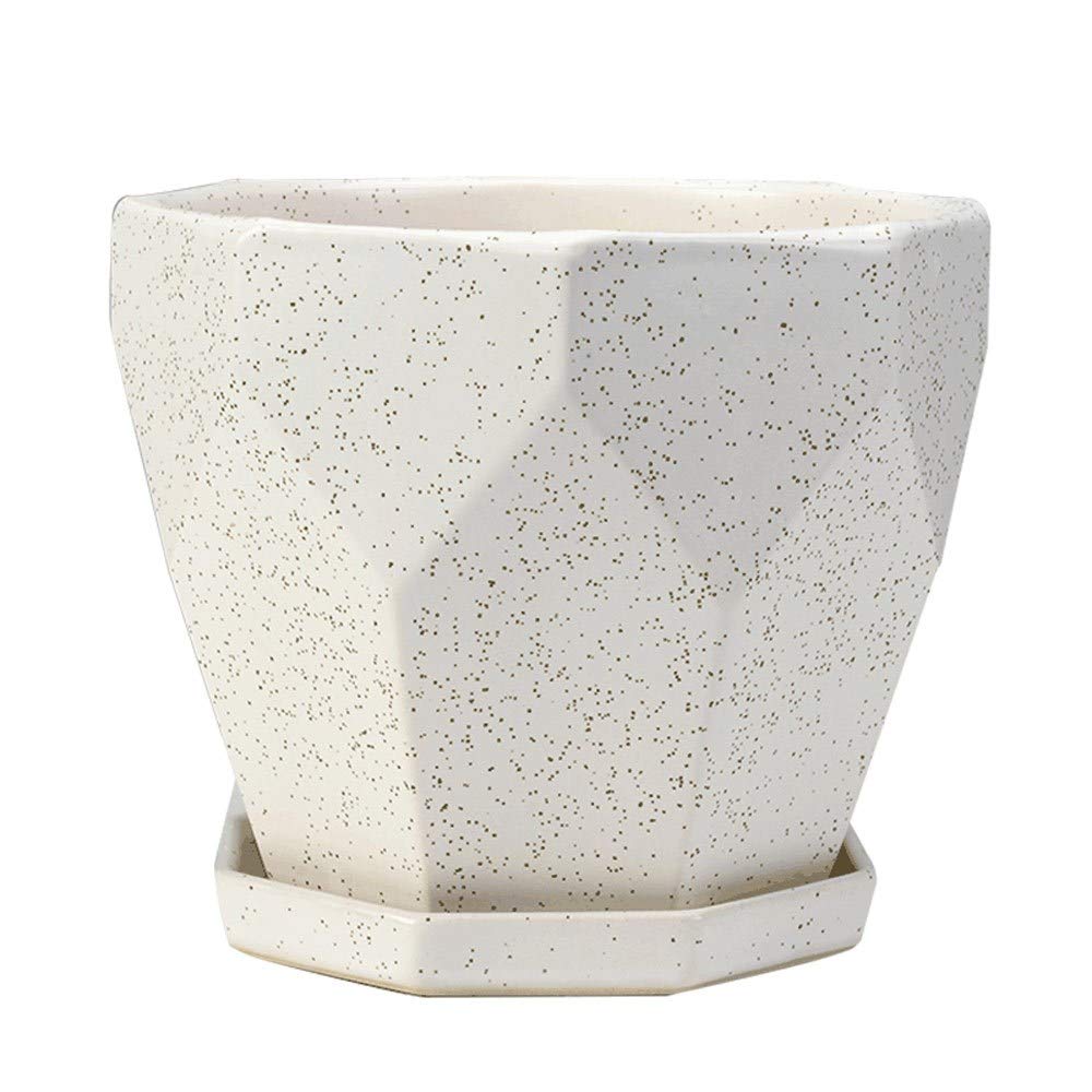 Ceramiczna doniczka na rośliny geometria wielokąt donice ogrodowe woskowana biała bardzo duża z dzieloną tacą doniczka na kwiaty do roślin wewnętrznych z otworem drenażowym (rozmiar: duża)