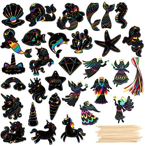 XPJBKC Regenbogen Kratzkunst Set - 20-teilig DIY Kratzbilder Für Kinder