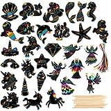 HOWAF Kratzbilder Set für Kinder, 36 Blätter Meereslebewesen Tier Dinosaurier Kratzpapier Scratch Art zum Kinder Zeichnen und Basteln Kindergeburtstag Mitgebsel Kinder mit Seile Holzstiften