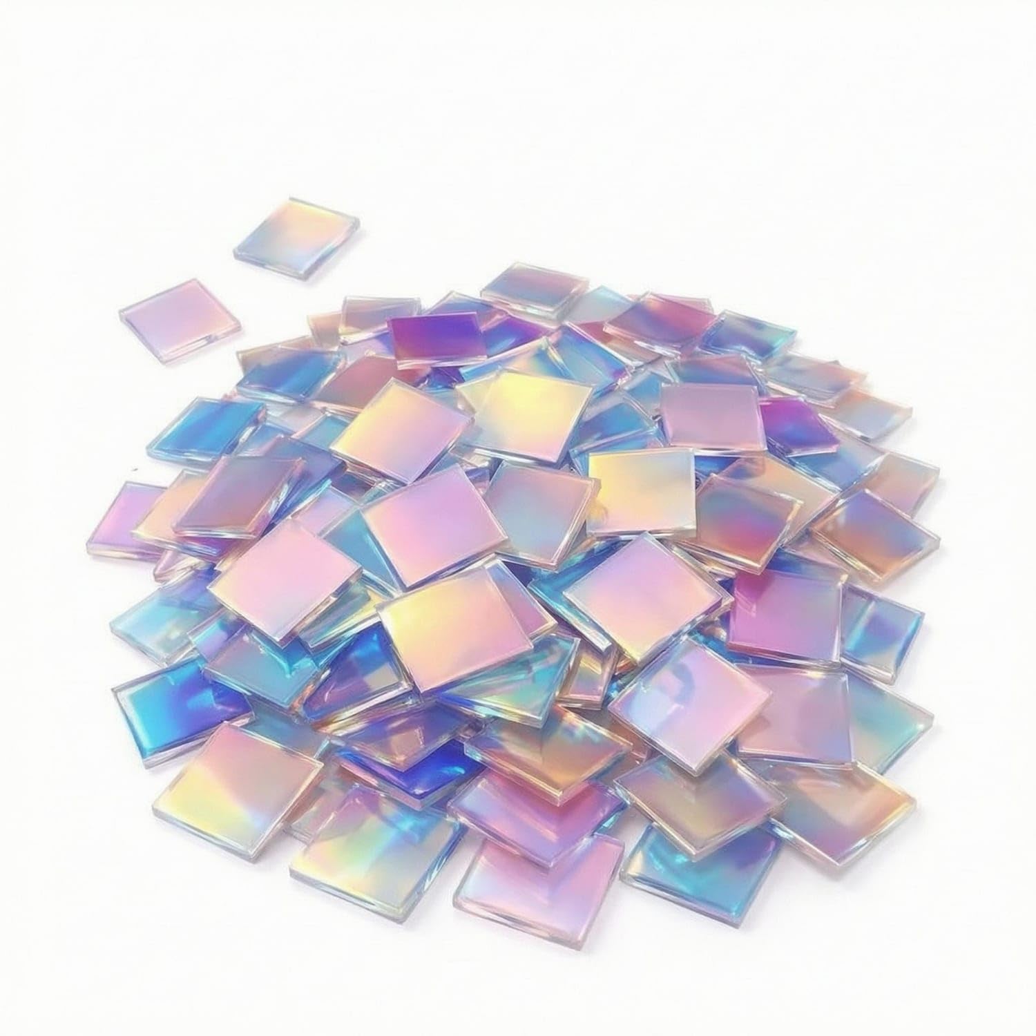 50 Pieces Translucent Holographic Acrylic Tile Safeguarding Film Iridescent Rainbow Tile Polished Edges Holographic Acrylic Square High Clarity for Jewelry Making, 2x2cm, 50PCS-image-34
