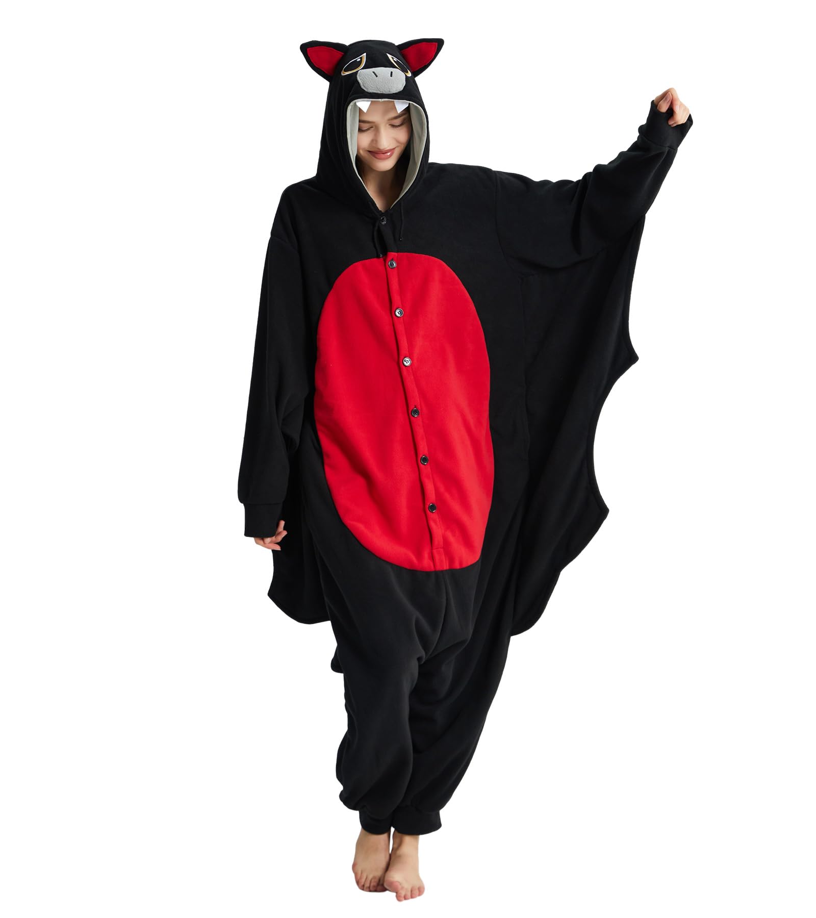 Dodheah Murciélago Pelele Adulto Pijamas de Halloween Negro Animal Cosplay Costume Pijama de Una Pieza para Mujeres Hombres