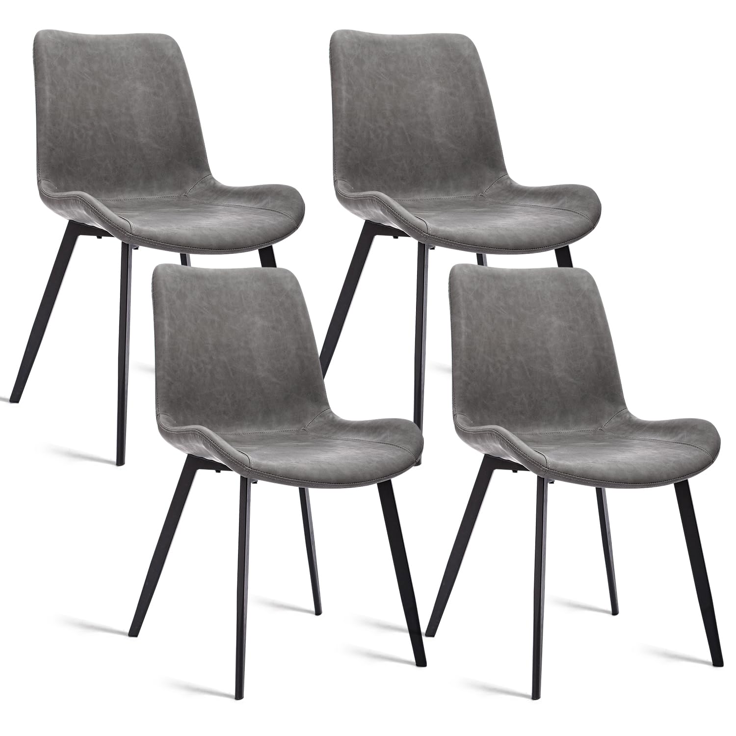 canglong modern ?faux leather dining chairs, pu cushion seat back?metal legs for kitchen dining room side chair, set of 4, grey