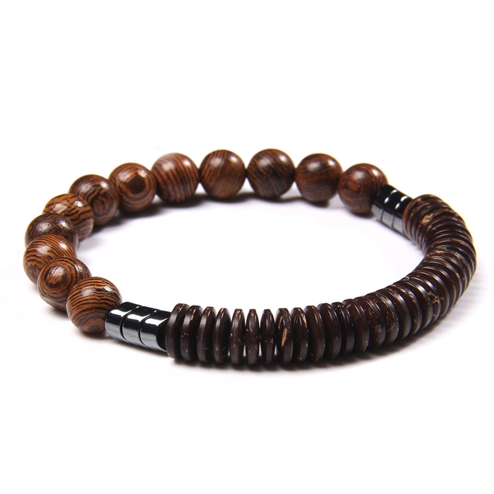 1 Stück klassisches geometrisches Hämatit-Perlen-Armband, Naturstein-Armband, Holzstreifen-Armbänder, Charm, handgefertigter Schmuck, neue Polar-Jade, 23 cm