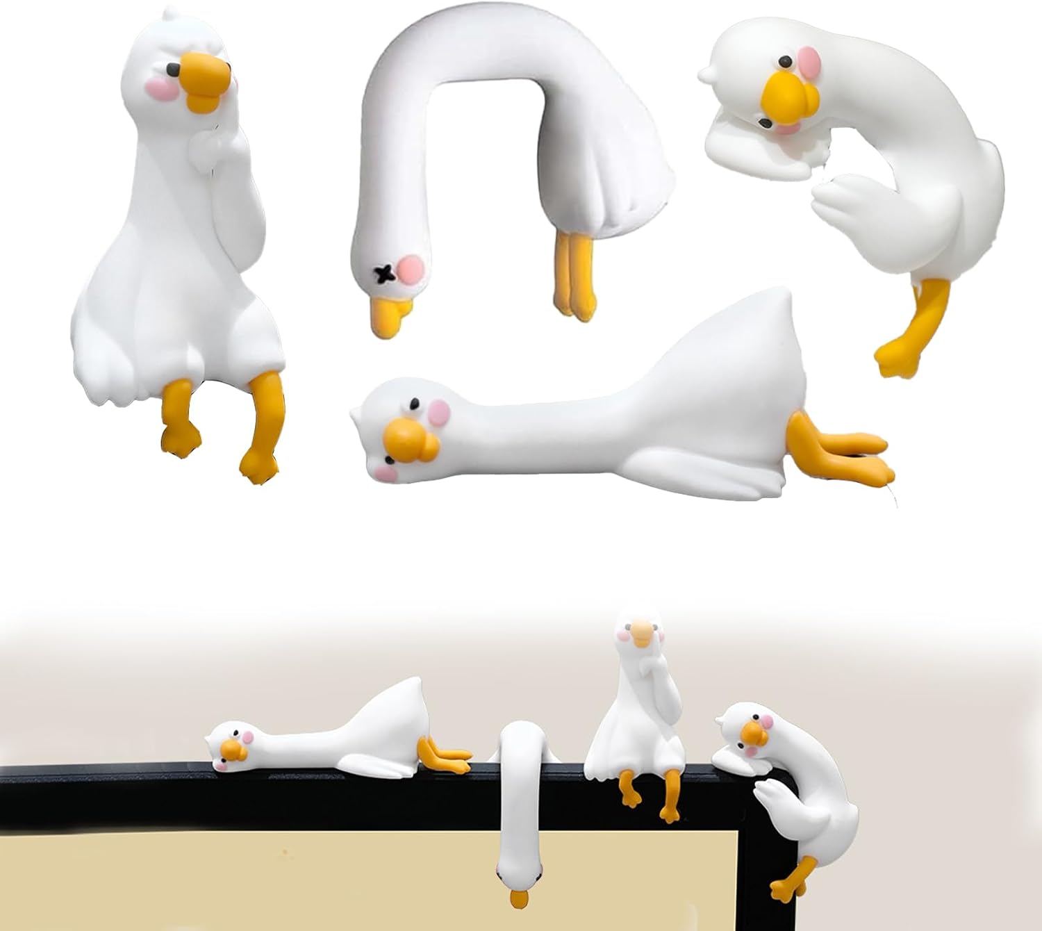 Lazy Ducks Desk Ornaments,Cute Fun Adorable So Tired Lazy Duck Figurine,Mini Desktop Ornament Decoration Accessories for Office Home Vehicle Computer Monitor Screen (4Pcs)