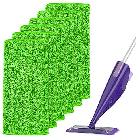 ANTOBLE Washable Microfiber Absorbing Pads Compatible with Flash Powermop - Pads for Wet and Dry Sweeping - Reusable Floor Cleaning Pads for All Hard-Floor | 6 Pack(Green) Cover