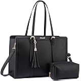 LOVEVOOK Laptop Bag for Women 15.6 inch Lightweight PU Laptop Tote Bag, Large Capacity Computer bag with Clutch Purse for Business, Work, Office, Travel, School,Casual(Black & Leather)