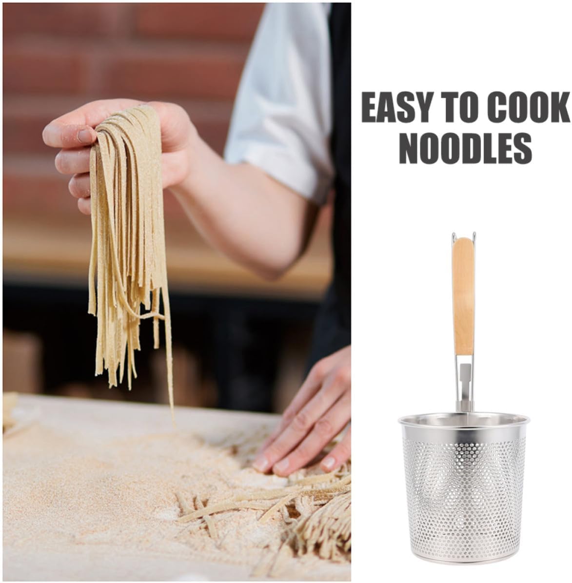 2pcs Stainless Steel Noodle Strainer Basket with Perforated Stackable Design for Cooking Spicy Hot Pot and Dumplings, Multifunctional Kitchen Colander for Easy Noodle Cooking