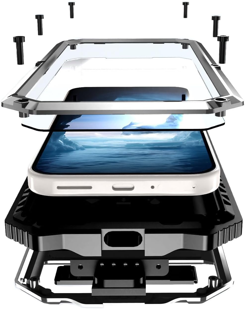 Lunivop for Google Pixel 9 Pro XL Case Metal Heavy Duty Phone Case para Built-in Screen Protection Full Body Protective Dust Proof Military - Grade Rugged (6.8 '' Silver) for Google Pixel 9 Pro XL Silver