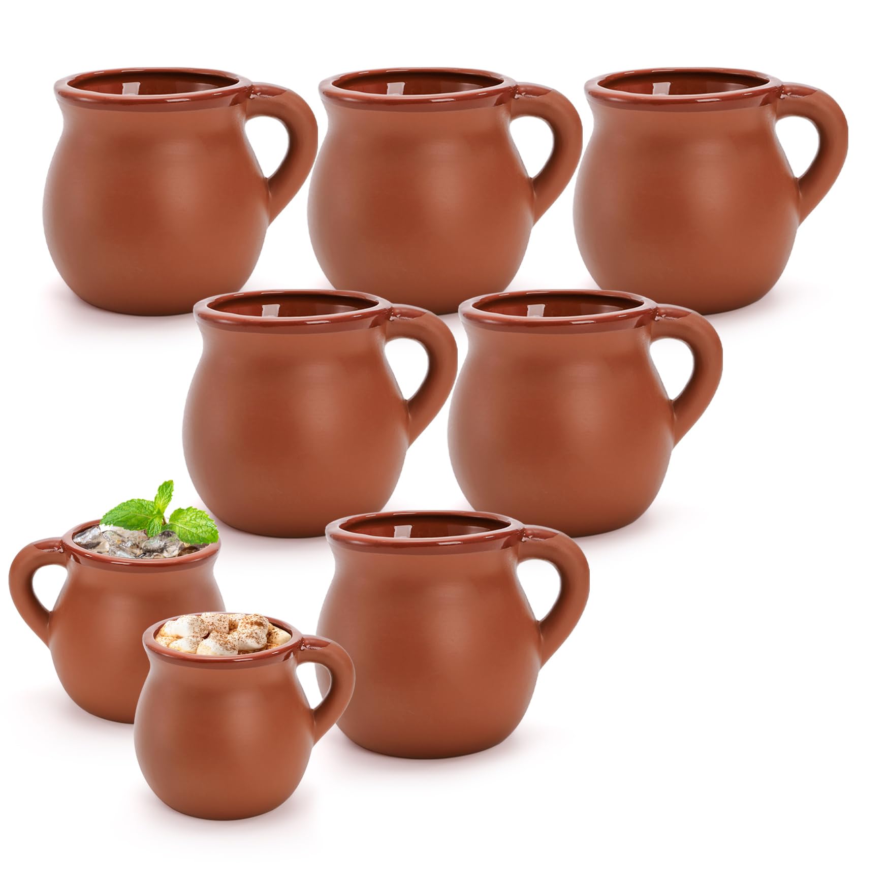 Kingrol Confezione da 6 tazze in argilla messicana autentica – Tazas de Barro, ceramica artigianale per bevande calde e fredde, caffè, tè e cocktail