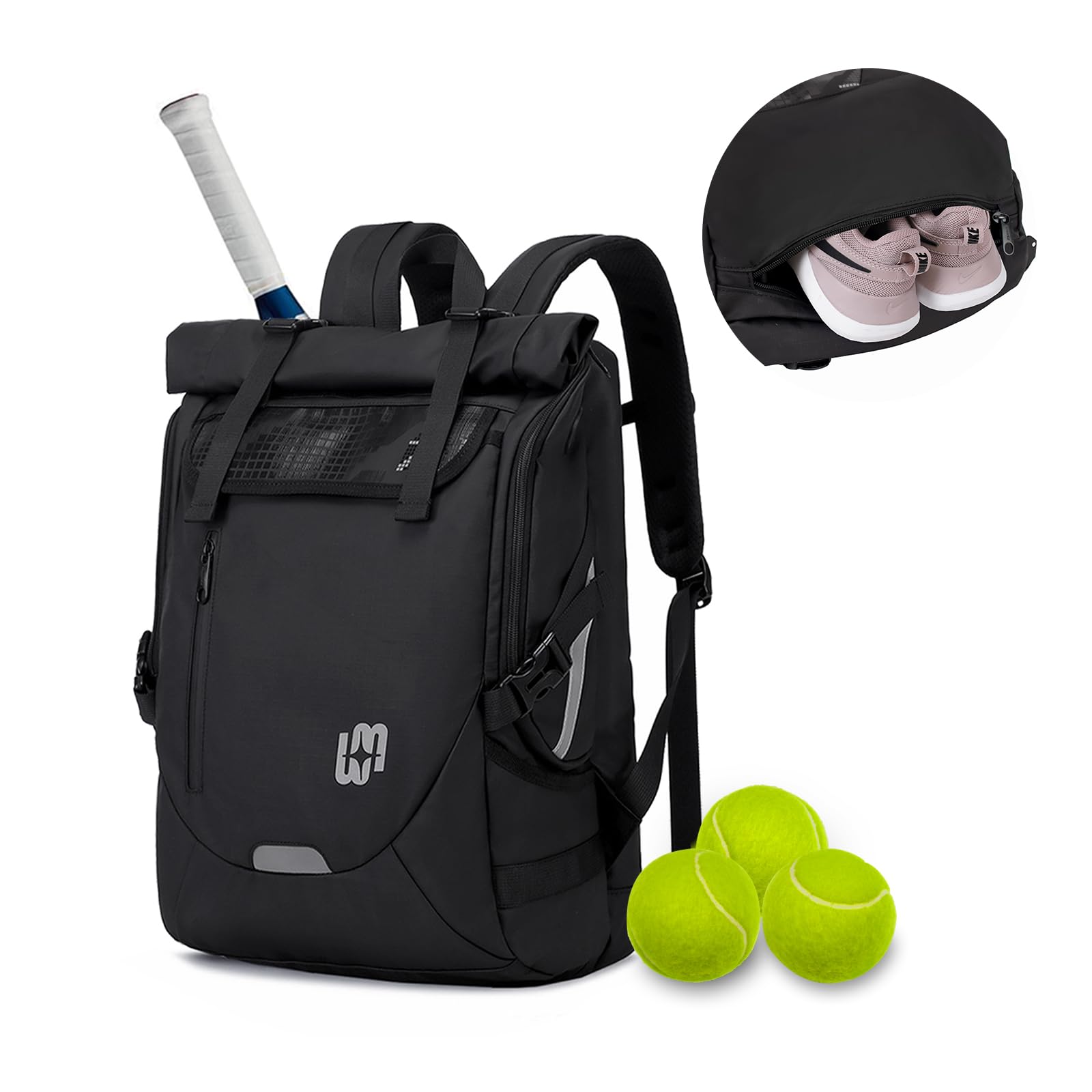 Professional Tennis Bags for Women Men, Tennis Bag Tennis Backpack Holds 2 Rackets, Tennis Backpack with Shoe Compartment Hold Pickleball Paddles, Badminton Racquet, Balls and Other Accessories