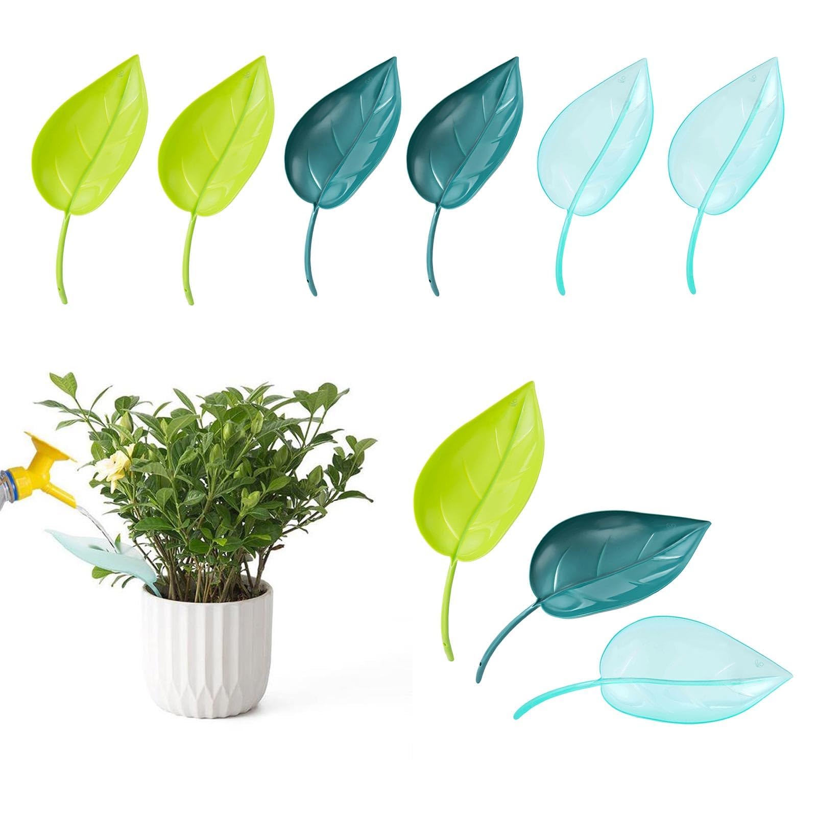 Pflanzen Wasserspender, WJUAN 9 Stück Gießblätter 3 Farben, Lustige Bewässerungssystem für Pflanzen Kunststoff, Humanisiertes Leuchtendes Design, für Innen Außenpflanzen