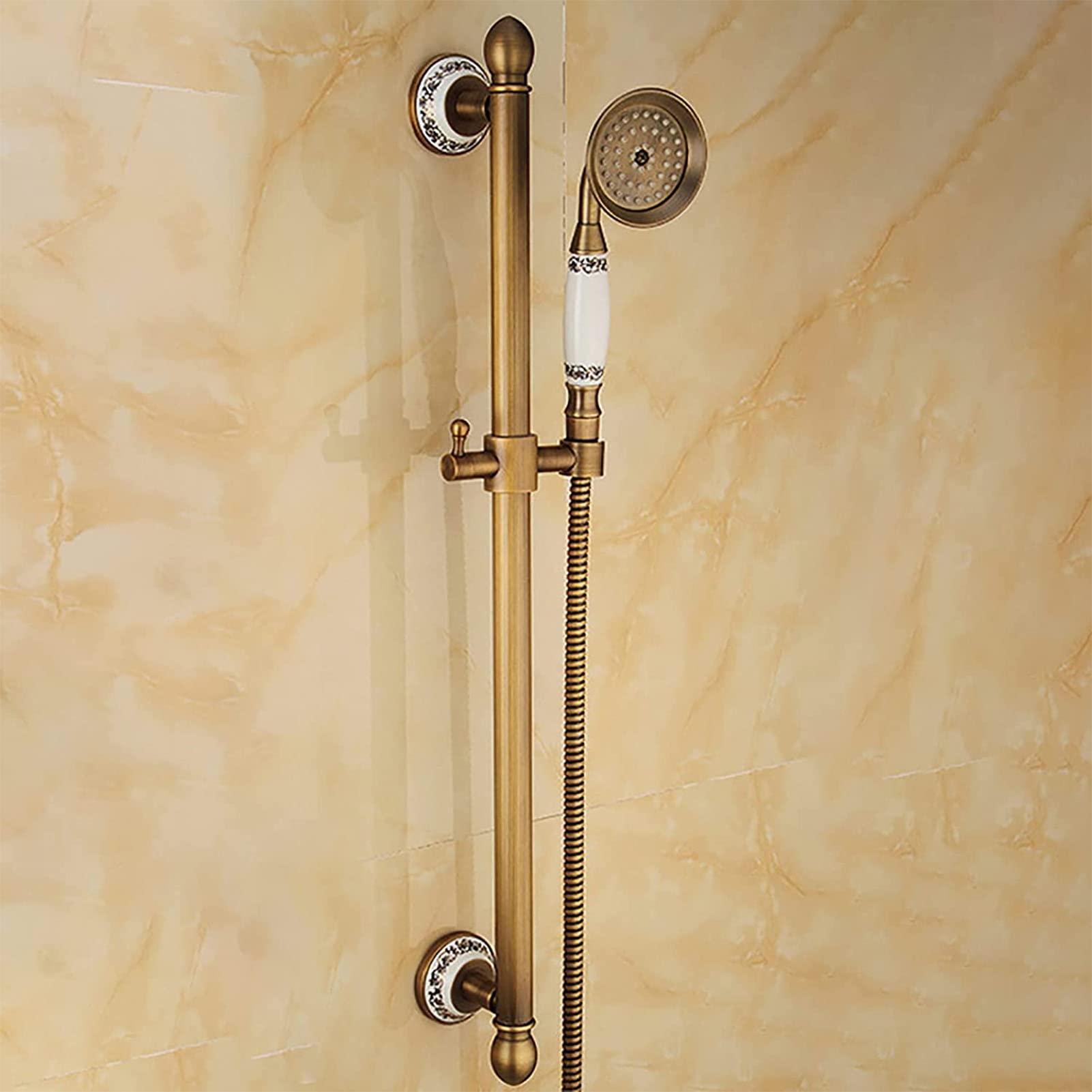 Saliscendi doccia con soffione, Ottone soffione doccia con tubo flessibile da 1,5 m, Supporto Doccia Muro Regolabile Saliscendi, kit doccia completo, doccia colonna,B