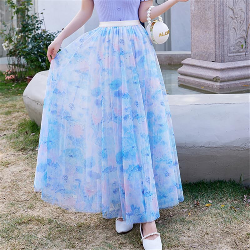 Faldas Largas con Estampado Floral Bohemio para Mujer, Elegante Falda De Tul En Capas Plisadas Y Escalonadas, con Dobladillo Grande, Estilo Ballet, Estilo Fluido, De Corte A, para Fiesta De Graduaci