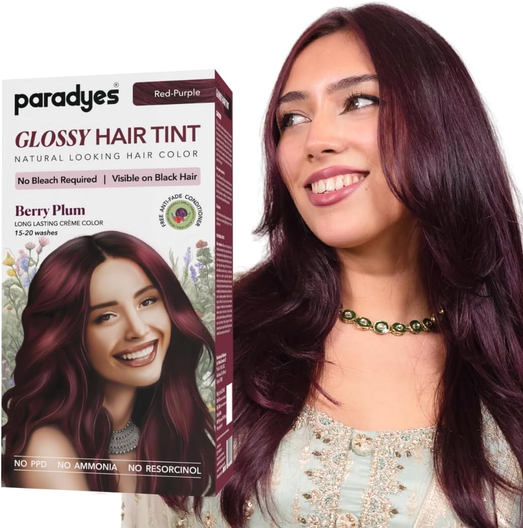 Paradyes No Bleach Berry Plum Glossy Hair Tint, Ammonia-Free Formula for Natural Black Hair, Visible on Natural Black Hair, Includes Anti-Fade Conditioner for Long-Lasting Shine