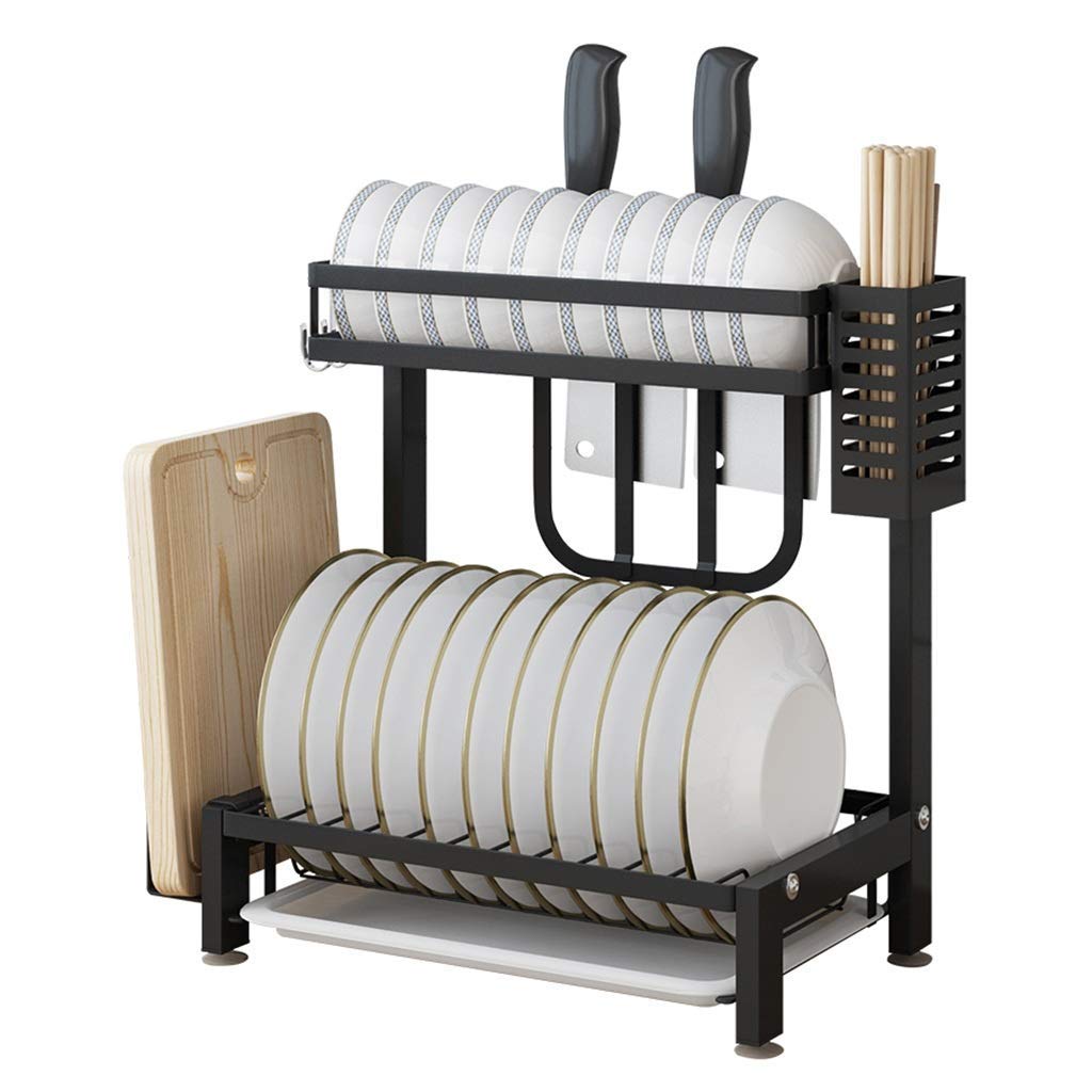SaryEdge Dish Drying Rack Sink Dish Racks,2-Layer 201 Stainless Steel Kitchen Drain Rack Dish Drying Rack With Chopsticks Cage,Holder,Chopping Board Holder,3 Hooks,