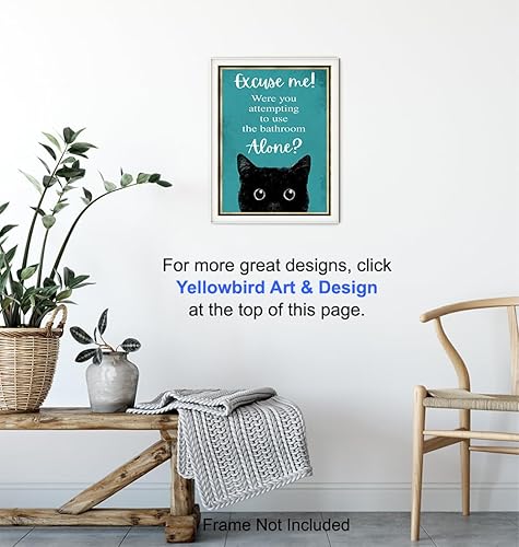 Miniatura 6 de Funny Cat Restroom Sign LARGE 11x14 - Guest Bathroom Decor for Women - Small Bathroom Wall Art - Blue Bathroom Decorations - Unique Powder room
