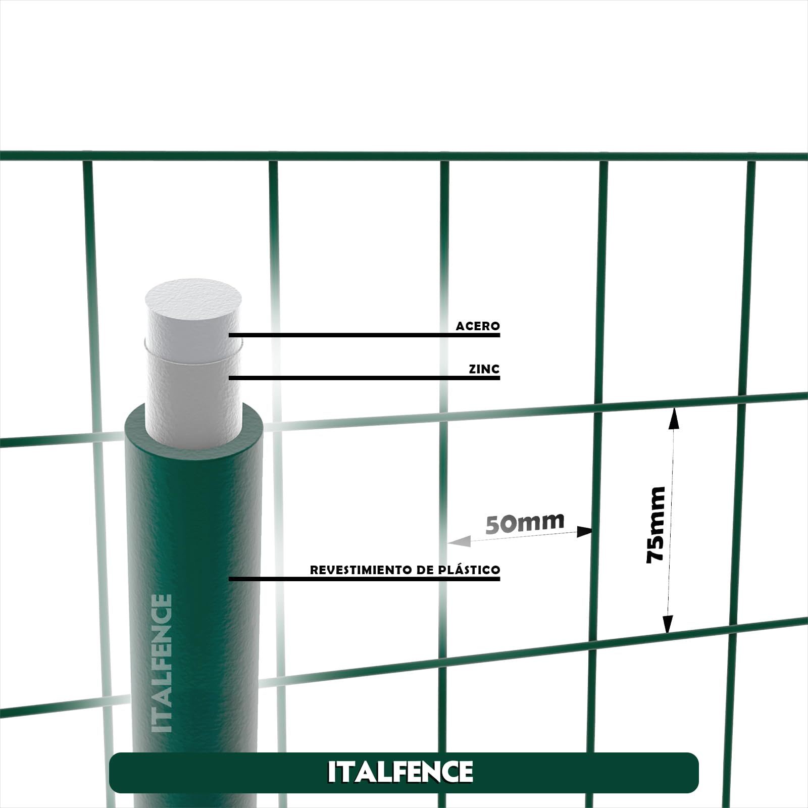 Malla electrosoldada Ø2,30mm, galvanizada y plastificada, 25m [175cm]