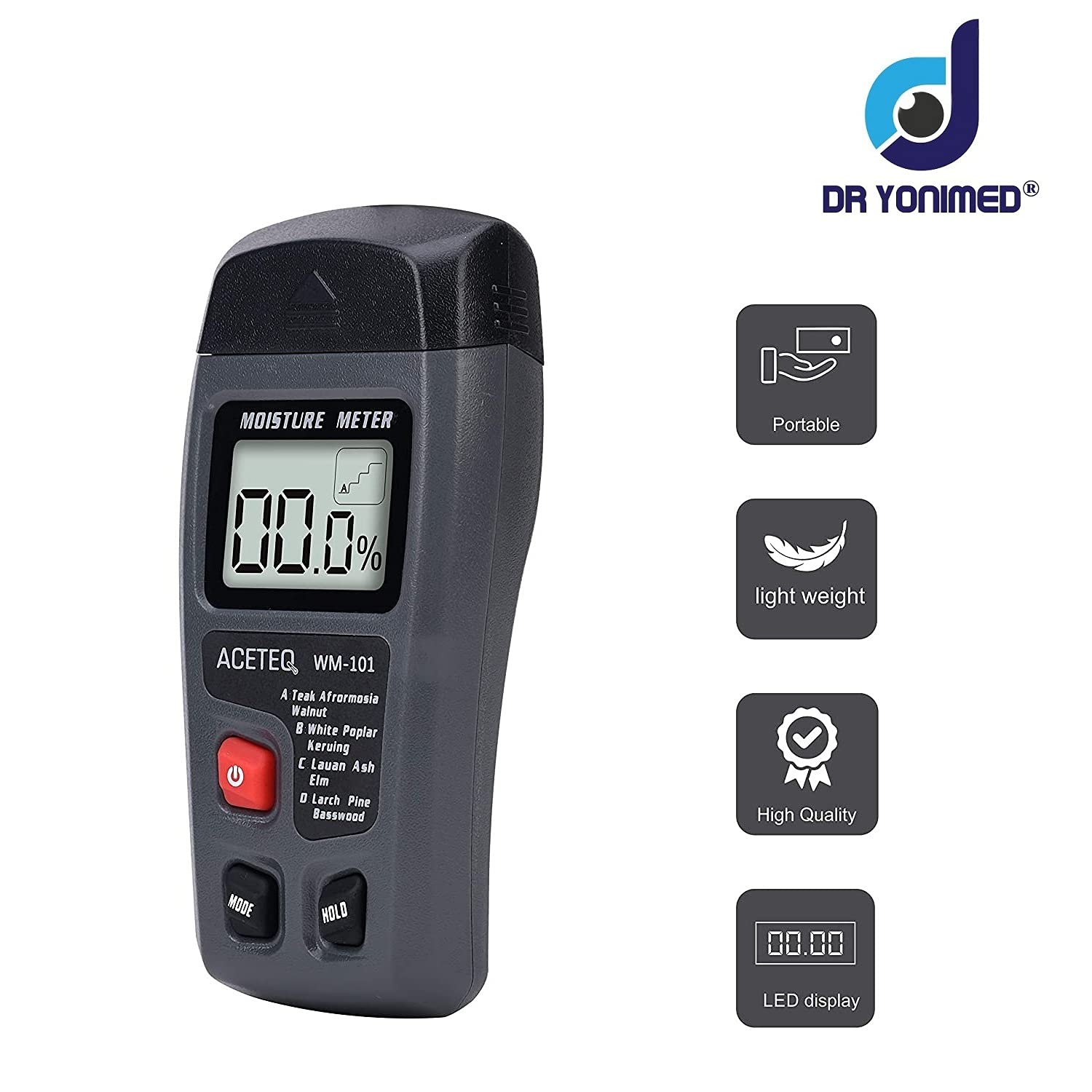 Dr Yonimed Digital Wood Moisture Test Meter "ACETEQ" With Large LCD Display For Wood Moisture Detector With 2 Test Probe Pins 3