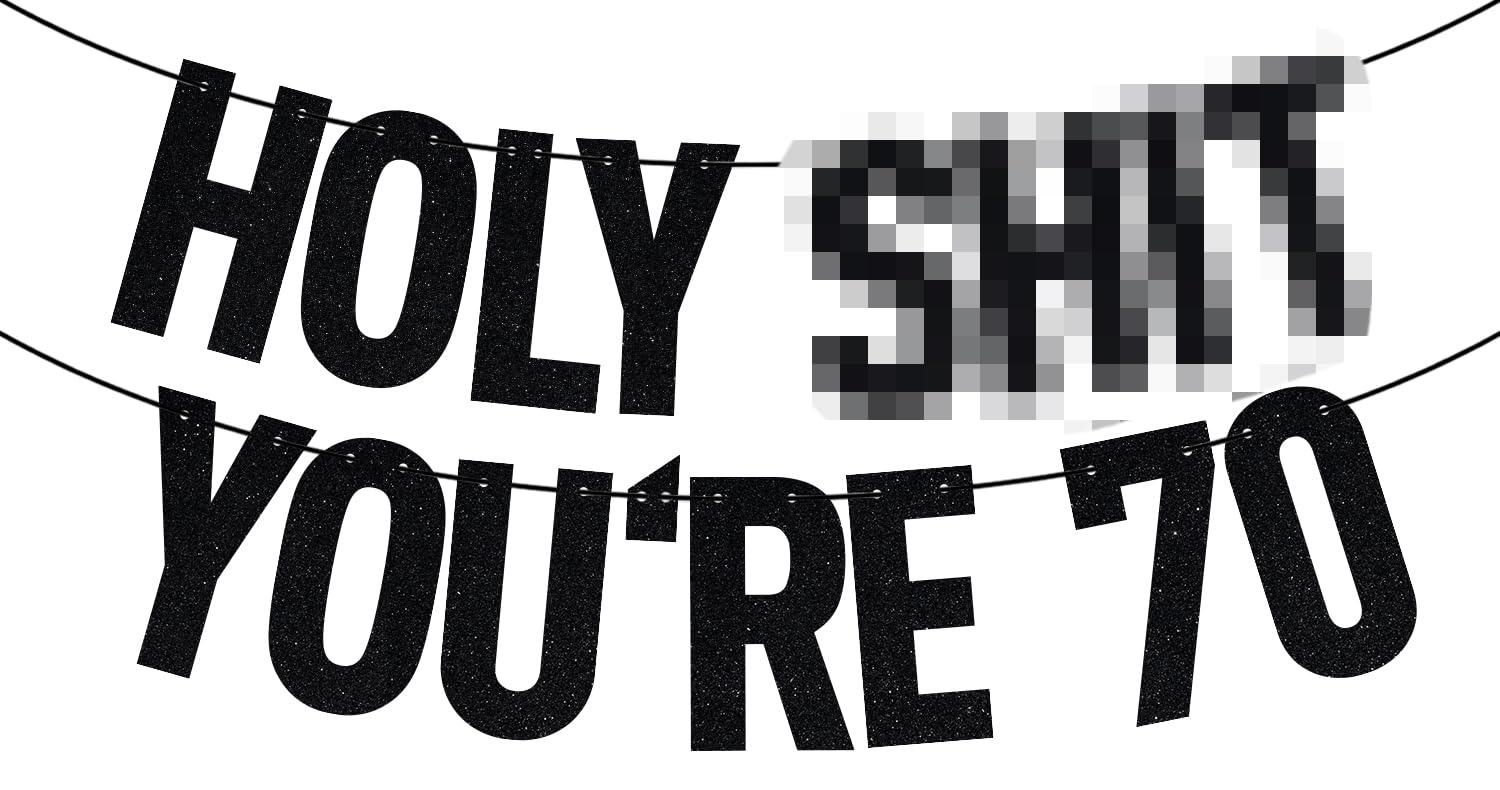 Black Glitter Holy You're 70 Banner, Happy 70th Birthday/Cheers to 70 Years, Funny 70th Birthday Party Decorations Supplies