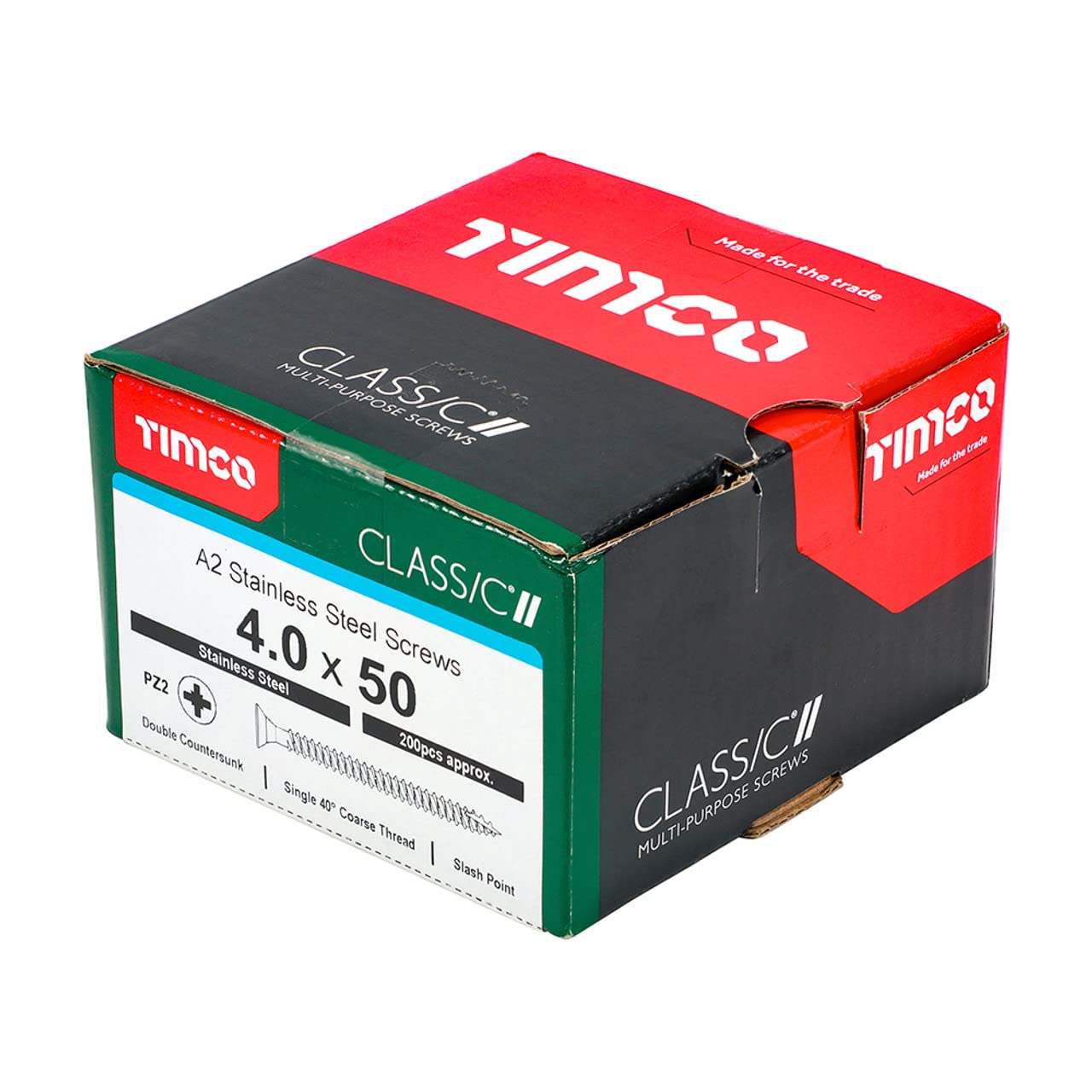 TIMCO Classic Multi-Purpose Screws - 4.0 x 50 - A2 Stainless Steel - Box of 200, Silver - Image 3