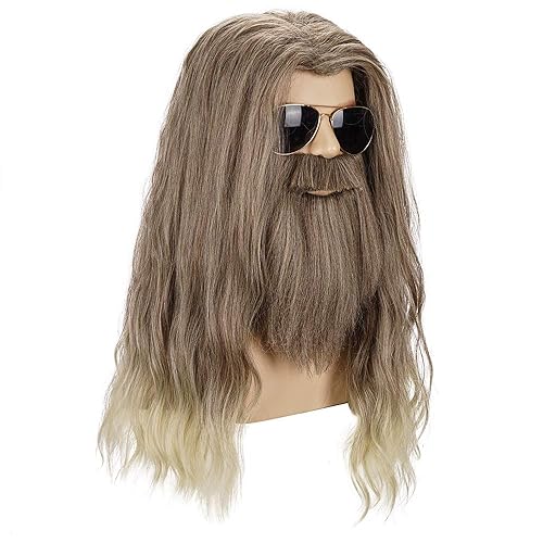 Miniatura 3 de Morvally Peluca larga y rizada de barba marrón dorado para hombres adultos disfraz de cosplay fiesta de anime de Halloween