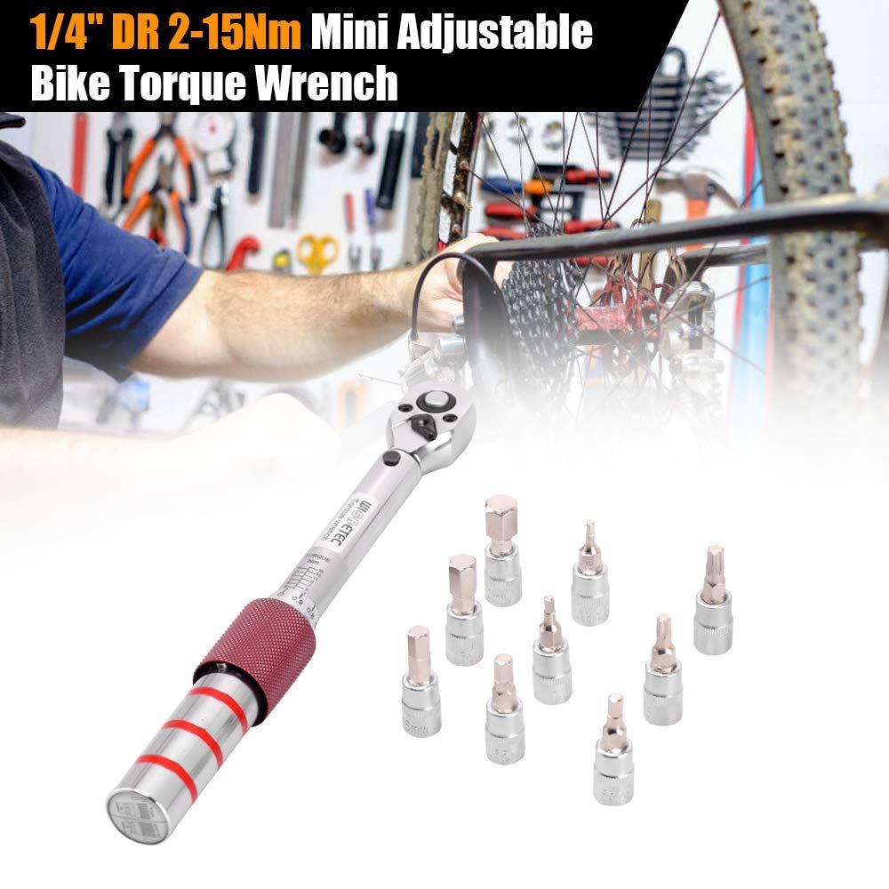 Chiavi dinamometriche -1/4" Dr 2-15Nm Mini set di attrezzi per biciclette regolabili Kit di attrezzi manuali Kit di attrezzi a cricchetto Chiave dinamometrica meccanica Chiavi manuali - Set di a