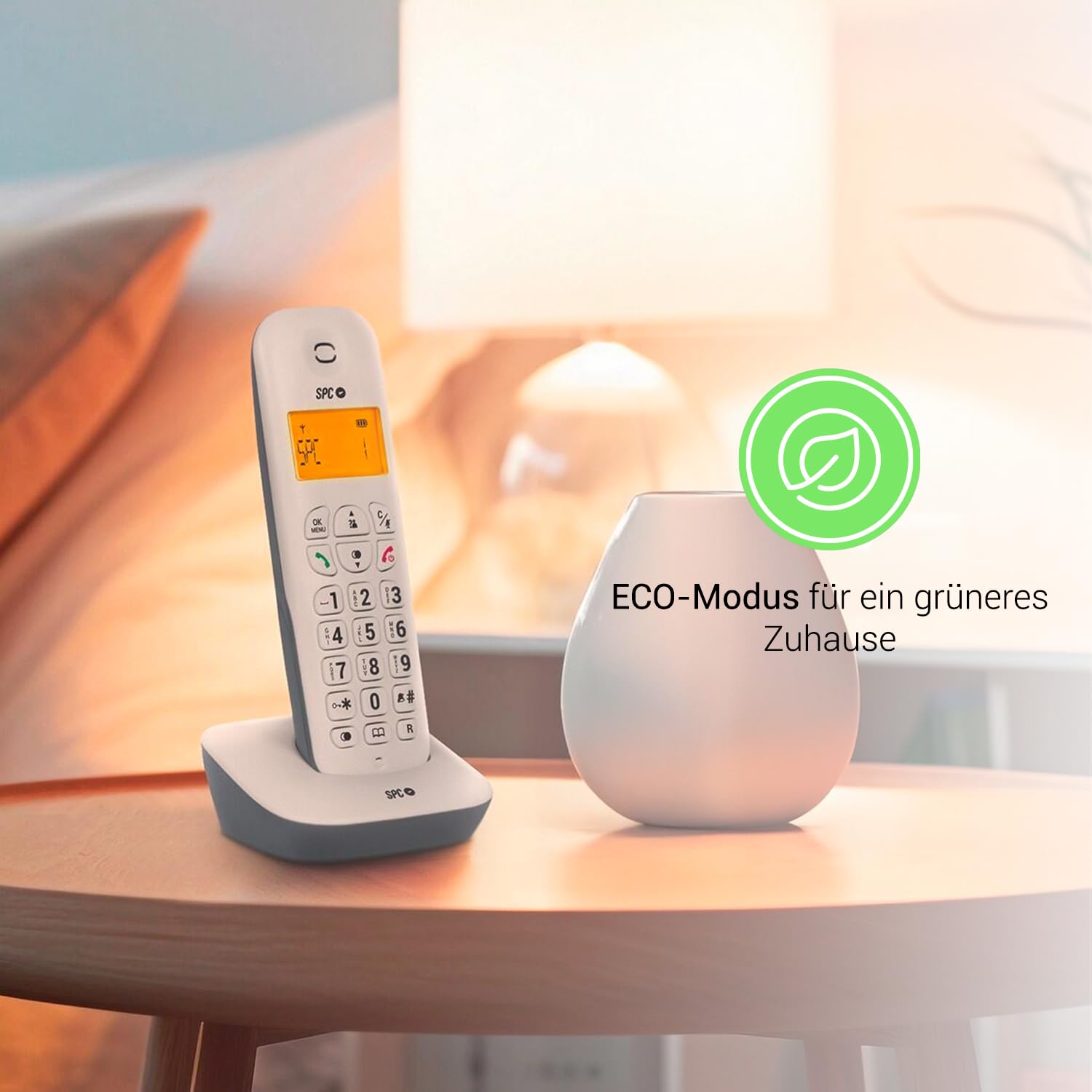 SPC Air – Schnurloses Festnetztelefon mit beleuchtetem Display, Anrufer-ID, Telefonbuch mit 20 Kontakten, Stummschaltfunktion, 5 verfügbare Melodien, Gap-Kompatibilität und ECO-Modus - Weiß