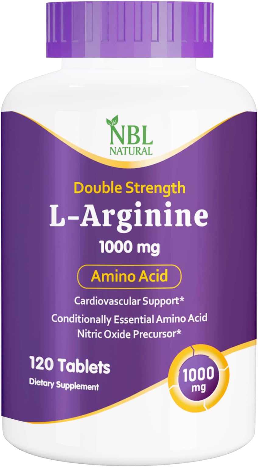 NBL Natural, L-Arginine 1,000 mg, Nitric Oxide Precursor*, Amino Acid, 120 Tablets