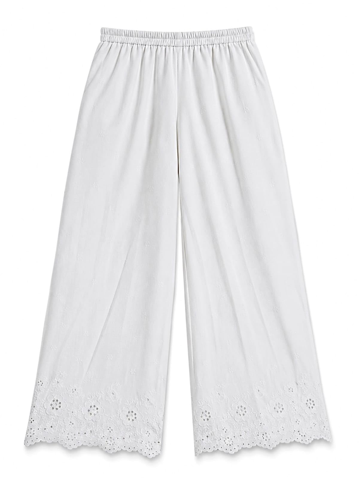hetasu Cotton Palazzo for Women, Chikankari Embroidered, High Waist Flared, Elasticated Waist, Ethnic and Casual Wear, White-picture-22