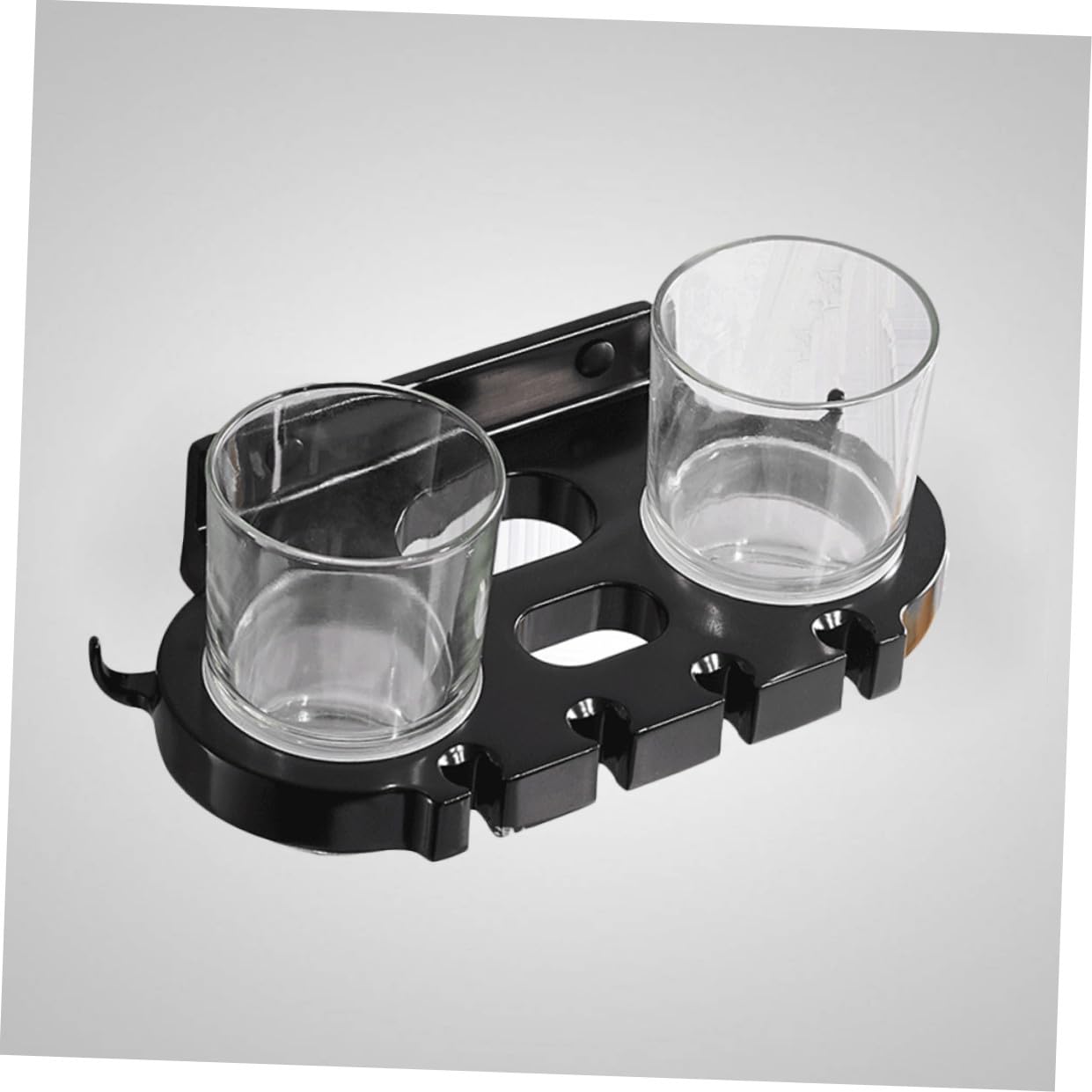 Portacepillos de Dientes con Vasos Doble de Aluminio Space Negro | Ganchos, Diseño Multifuncional, Acabado Anti Óxido, Soporte de Baño con Doble Taza