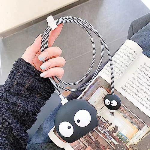 Image of INEFABLE Charger Case Cover Protector with 3D Cute Pattern for iPhone Charger only 18W & 20W, Data Charging Cable Wire Saver Protective Cable Cover Full Protection - Set Of 1 (Black Ghost)