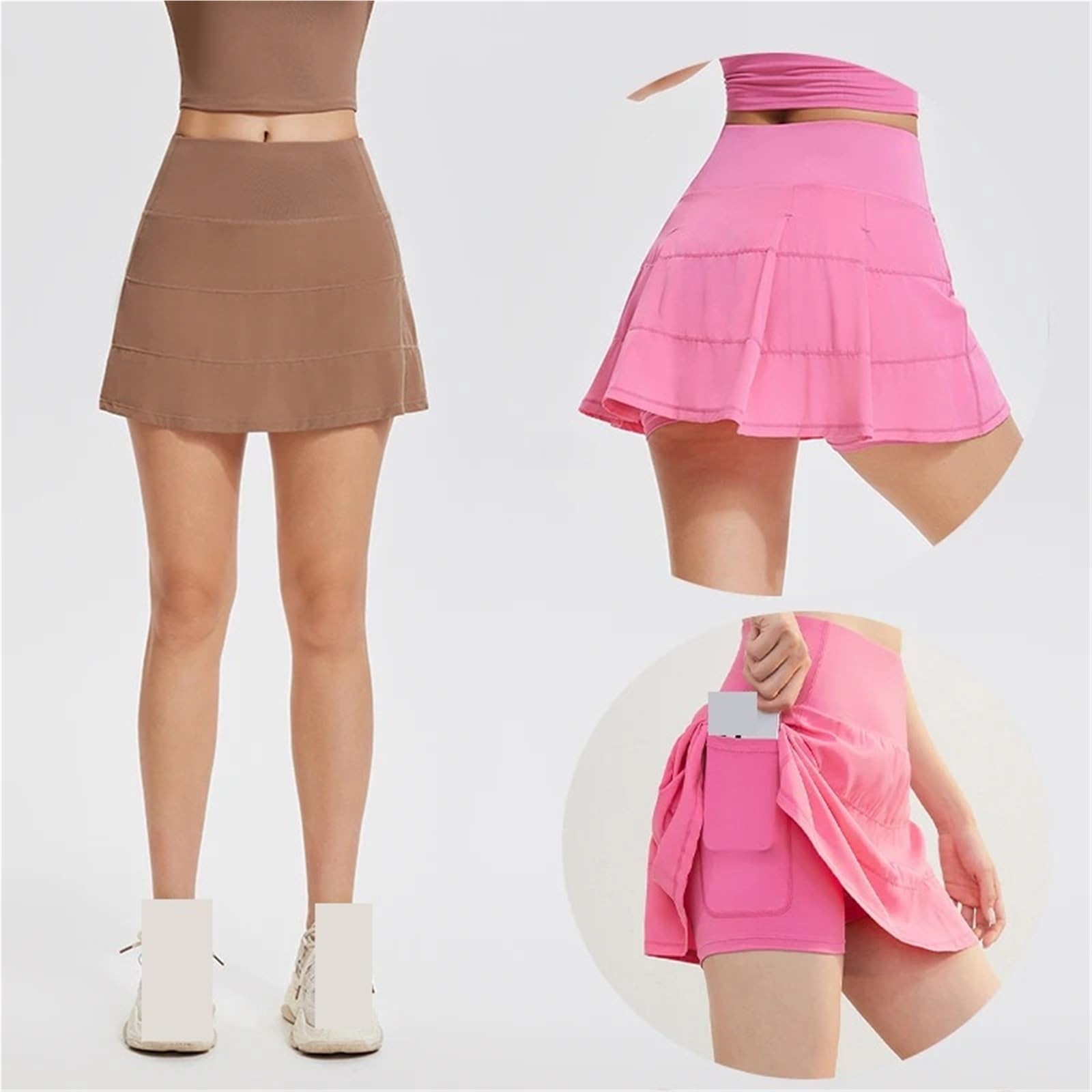 Falda de Tenis Cintura Alta Nailon Spandex con Bolsillos | Multicolor S-XXL: Tenis Golf Correr Gimnasio Casual