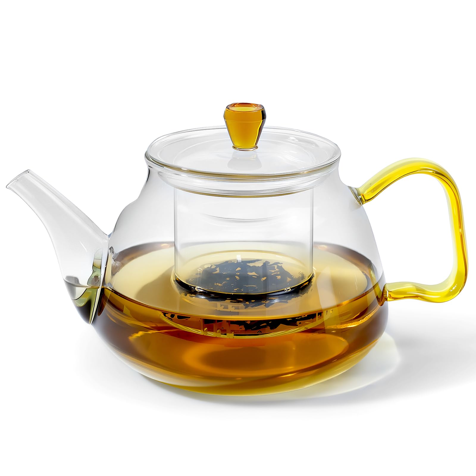 FGIUKC Glass Teapot 27oz Amber Handle Borosilicate with Infuser Microwave Safe