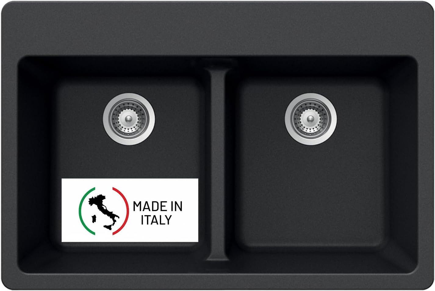 M-200 MIDNITE, Quartztone 33" Double Basin Drop In Kitchen Sink with 50/50 Split, Midnite