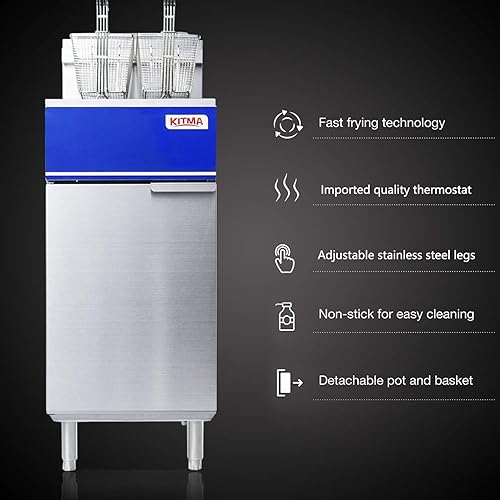 Miniatura 5 de KITMA - Freidora de suelo comercial de alta calidad, 40 libras, propano líquido de 3 tubos con 2 cestas para freidora, equipo de cocina de