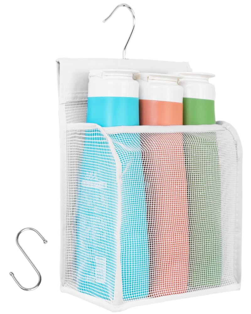 ALYER Hanging Mesh Shower Caddy Organizer Bathroom Storage Bag with Hooks for College Dorm Gym Swimming RV and
