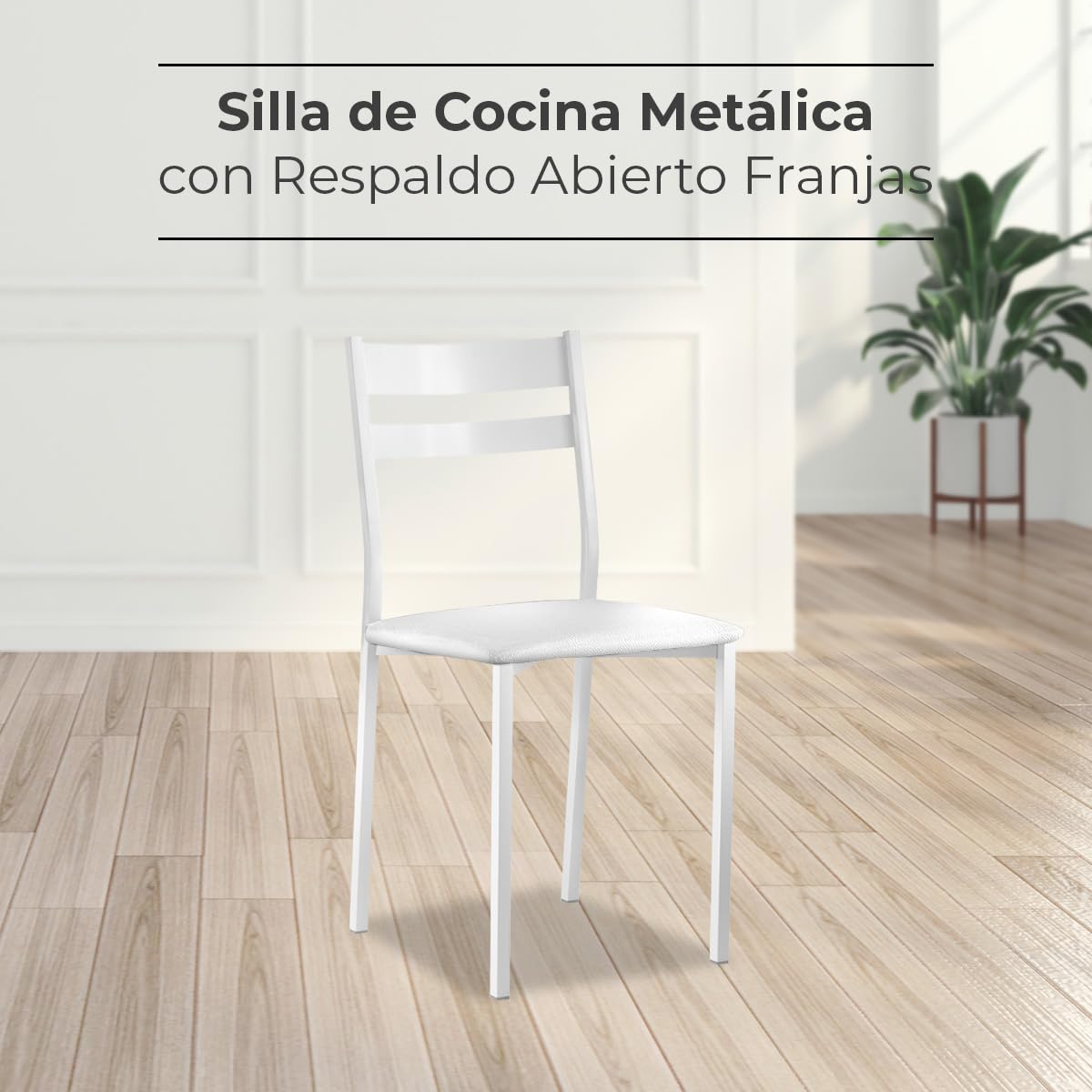 Astimesa - Silla de Comedor o Cocina - Silla de Metal Blanca con Respaldo - Asiento Polipiel en Color Blanco - 38 cm (Ancho) x 45 cm (Alto Asiento) x 85 cm (Alto Total) x 40 cm (Fondo)