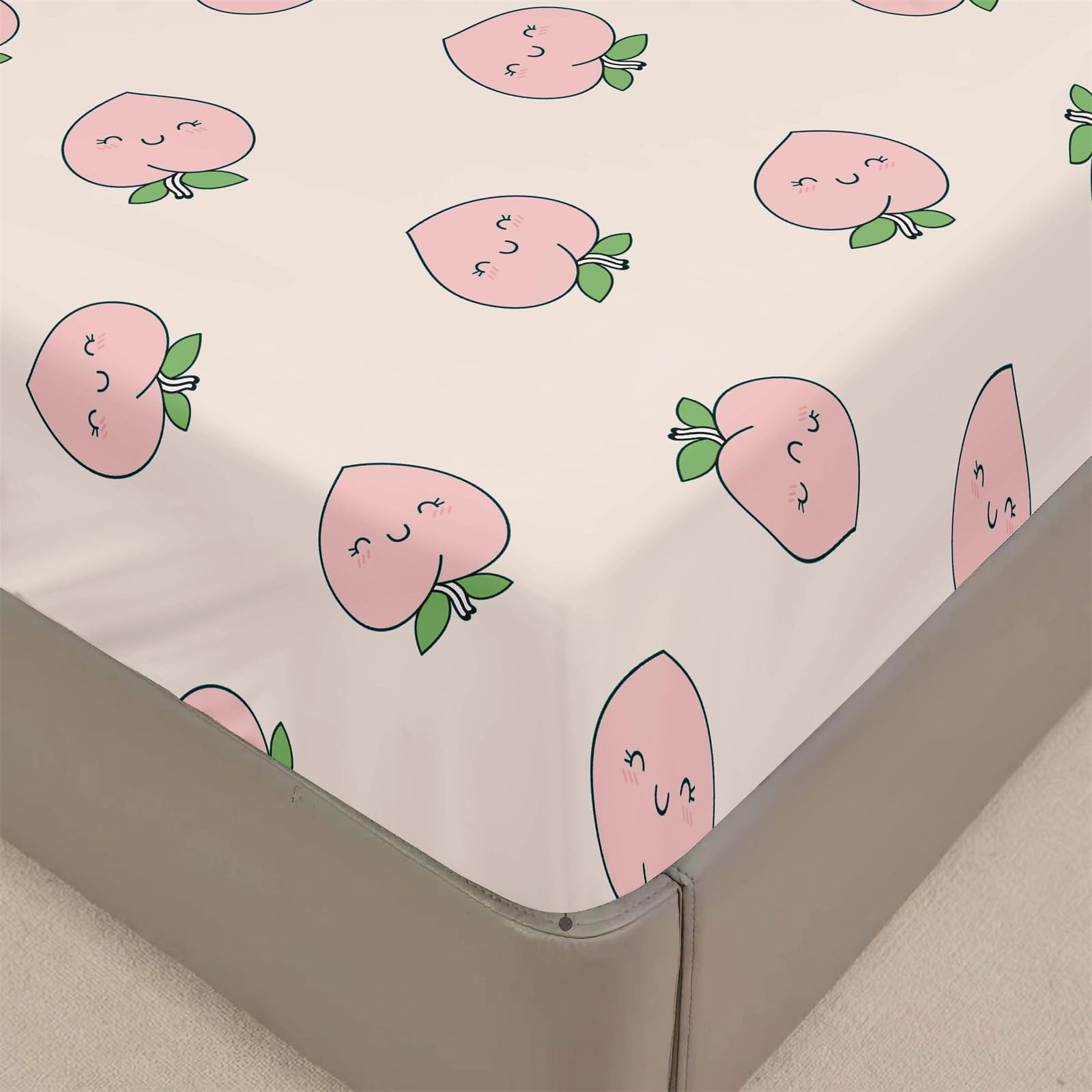 Odot Fitted Sheet Single Double King Size Bed, Cartoon Style All Around Elastic Fitted Sheet Deep Pocket Fitted Sheets Microfibre Bed Sheets Fitted Bed Sheet (200x200+30cm,Cartoon Peach)