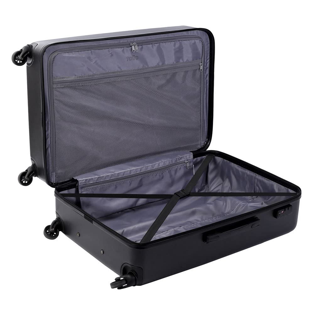 TOTTO - Maleta Rígida Grande, Modelo Bazy, 51.8 x 78.8 x 30 cm, Capacidad 120 L, Alta Resistencia a Impactos, Ruedas 360º, Manija Telescópica, Correas de Compresión Internas, Candado TSA, Color Negro